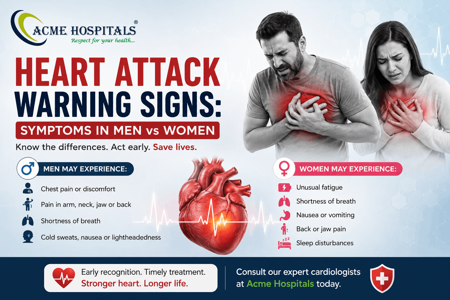 Heart attack warning signs in men and women